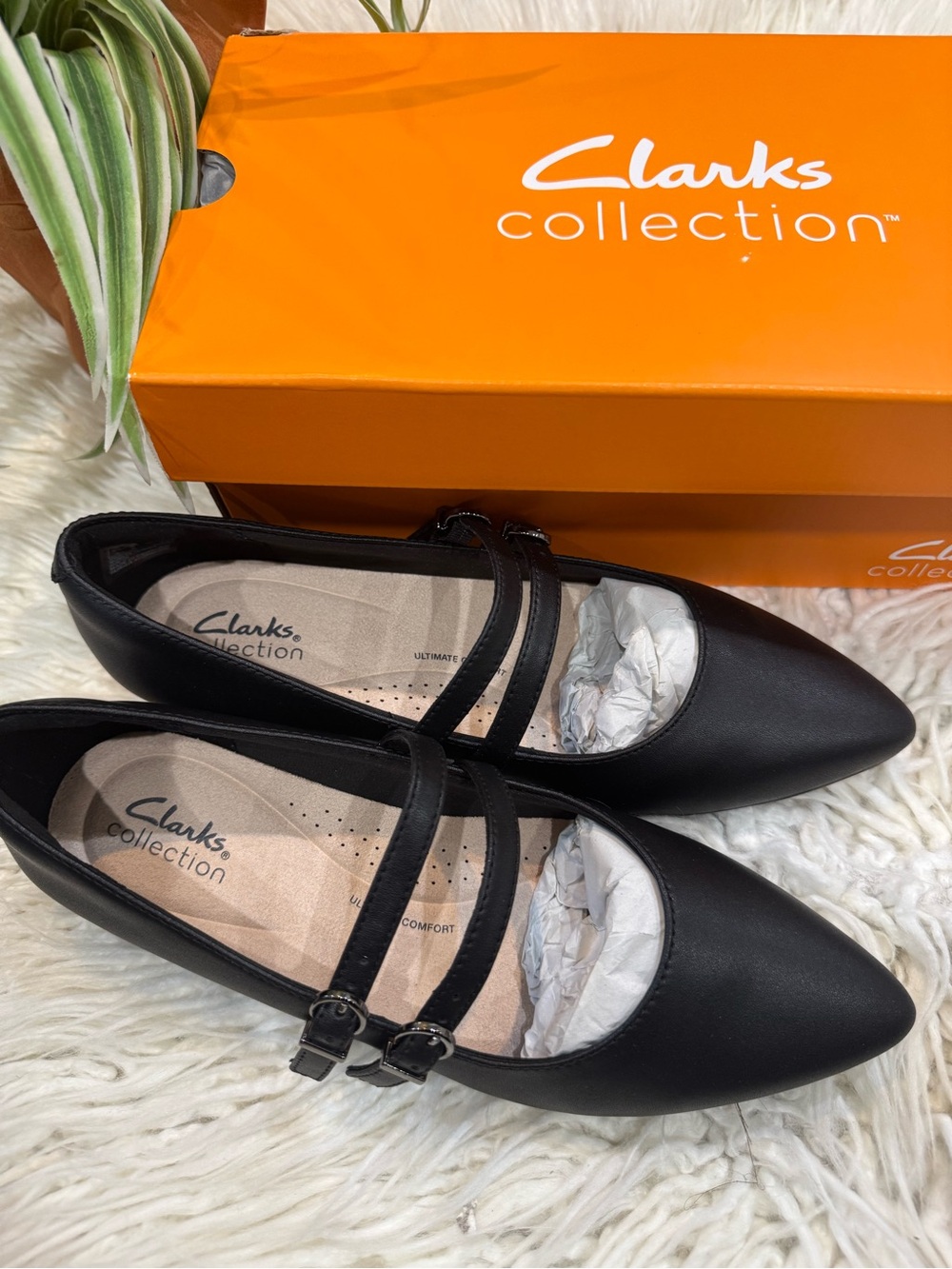 New🌿Clarks Black Double-Strap Pointed-Toe Mary Jane Flats - Picture 5 of 7